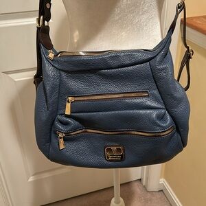 Valentina Blue Shoulder Bag with Gold Accents